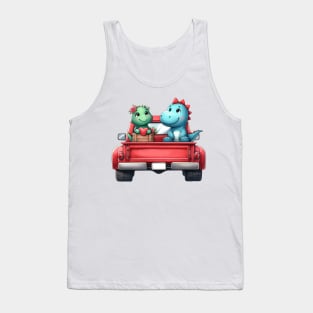 Valentine Dinosaur Couple Sitting On Truck Tank Top